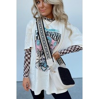 Black Checkered Pattern Mesh Mock Neck Long Sleeve Top - L thumbnail