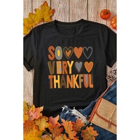 Black So Very Thankful Heart Printed Crewneck Thanksgiving T Shirt - S thumbnail
