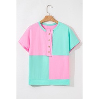 Mint Green Two Tone Half Buttons Collared T Shirt - L thumbnail
