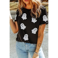 Black Glitter Ghost Pattern Crew Neck Halloween T Shirt - XL thumbnail