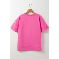 Sachet Pink Contrast Flower Drop Shoulder Loose T Shirt - L thumbnail