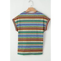 Multicolour Striped Pattern Twist Hem Short Sleeve Top - XL thumbnail