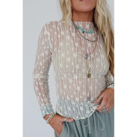White Sheer Floral Lace Long Sleeve Slim Fit Top - L thumbnail