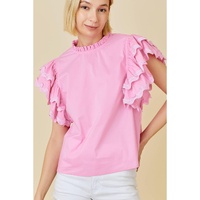 Bonbon Ricrac Ruffled Sleeve Frilled Collar Blouse - L thumbnail