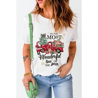 White Christmas Pattern Slogan Print Crew Neck T Shirt - 2XL thumbnail