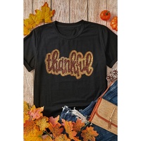 Black Sequined Thankful Round Neck Graphic Tee - XL thumbnail