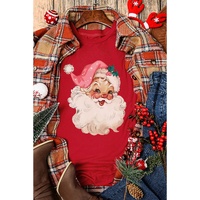 Red Christmas Santa Claus Print Crew Neck T Shirt - M thumbnail
