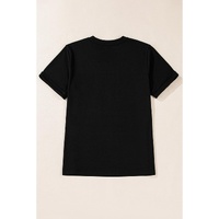 Black Santa Claus Leopard Bow Print Crew Neck Casual T Shirt - M thumbnail