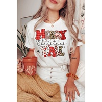 White MERRY Christmas YAll Graphic Crewneck T Shirt - M thumbnail