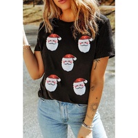 Black Sequin Christmas Claus Pattern Crewneck T Shirt - L thumbnail