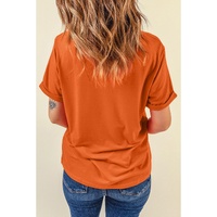 Orange Glittering Pumpkin Face Graphic Crewneck T Shirt - S thumbnail