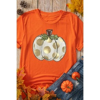 Orange Thanksgiving Pumpkin Pattern Crew Neck Short Sleeve Top - S thumbnail