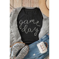 Black Shiny Rhinestone game day Pattern Crewneck T Shirt - 2XL thumbnail
