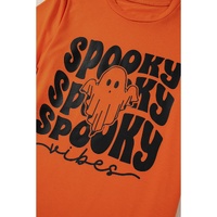 Orange SPOOKY Vibe Ghost Print Crewneck Halloween T Shirt - S thumbnail