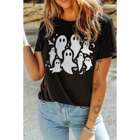 Black Halloween Glitter Ghost Pattern Crew Neck T Shirt - 3XL thumbnail