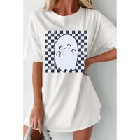 White Checkered Ghost Print Crew Neck Oversized T Shirt - M thumbnail