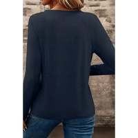 Dirty blue Notch V Neck Pocket Patched Long Sleeve T Shirt - L thumbnail