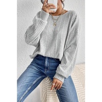 Light Grey Textured Crossover Backless Knit Long Sleeve Top - L thumbnail