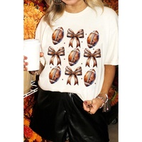 White Rugby Football Bow Printed Game Day T Shirt - M thumbnail