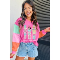 Rose Red Nutcracker Merry Christmas Graphic Colorblock Long Sleeve Tee - XL thumbnail