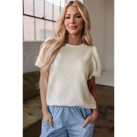 Oatmeal Textured Puff Sleeve T-shirt - L thumbnail
