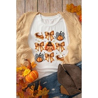 White Cute Bowknot Tanksgiving Graphic Crewneck T Shirt - 2XL thumbnail