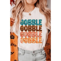 White Heat Transfer GOBBLE Graphic Crewneck Thanksgiving T Shirt - M thumbnail