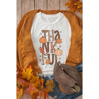 White THANKFUL Pumpkin Leaves Graphic Crewneck Thanksgiving T Shirt - XL thumbnail