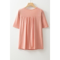 Fushia Smocked Front V Neck Pleated Babydoll Short Sleeve Top - L thumbnail