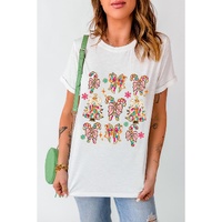 White Christmas Tree Bow Knot Print Round Neck T Shirt - XL thumbnail