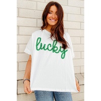 White Lucky Tinsel Graphic St Patrick Fashion Tee - L thumbnail