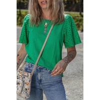 Bright Green Eyelet Embroidered Patchwork Shift Top - L thumbnail