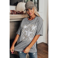 Medium Grey Stars Leopard Graphic Distressed Tee - L thumbnail