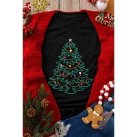 Black Rhinestone Christmas Tree Round Neck Graphic Tee - S thumbnail
