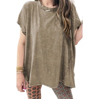 Sage Green Vintage Washed Short Dolman Sleeve Oversized T Shirt - L thumbnail