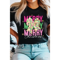 Black Merry Christmas Brushwork Bow Printed T Shirt - M thumbnail