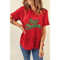 Red Merry Christmas Graphic Crewneck T Shirt - S thumbnail