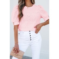 Pink Flower Geometric Textured Button Short Sleeve Top - XL thumbnail