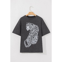 Medium Grey Vintage Cheetah Printed Mineral Wash Graphic Tee - L thumbnail