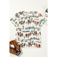 Beige Western Fashion Mustang River Printed Mesh T Shirt - L thumbnail