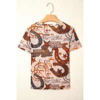 Brown Western Horseshoe Printed Mesh T Shirt - L thumbnail