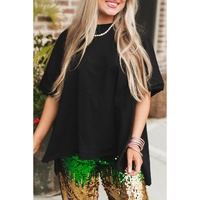 Black Loose Half Sleeve Hi Low Hem T Shirt - L thumbnail
