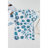 Sky Blue Western Turquoise Printed Crewneck Slim Fit Tee - L thumbnail