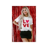 White Heart LOVE Graphic Valentines T Shirt - M thumbnail