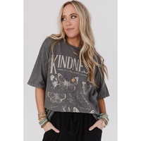 Dark Grey Kindness Butterflies Graphic Mineral Wash Loose Tee - L thumbnail