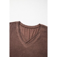 Chestnut Mineral Wash Criss Cross V Neck Casual T Shirt - L thumbnail