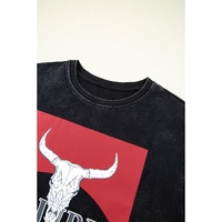 Black Western HOWDY Steer Head Print Side Slits Loose Fit T Shirt - L thumbnail