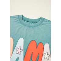 Sea Green MAMA Printed Mineral Wash Crewneck T Shirt - L thumbnail