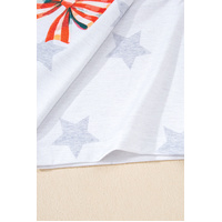 Khaki Patriotic Flag Bow Graphic Starry Round Neck T Shirt - L thumbnail
