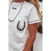 White RODEO Horseshoe Embroidered Patch Pocket T Shirt - XL thumbnail
